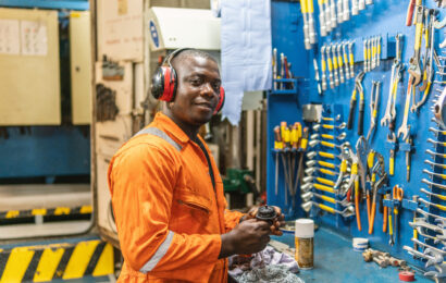 Marine engineer officer working in engine room