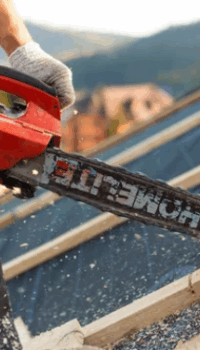 Roofers using chainsaws